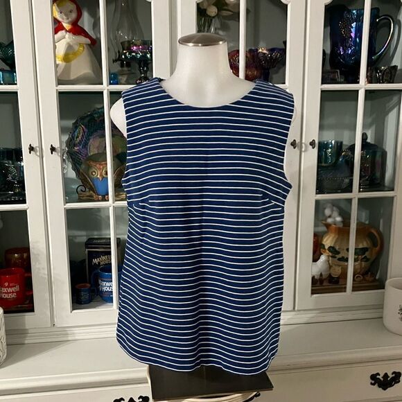 Banana Republic Blue & White Striped Sleeveless Top Top Sz Small - Picture 1 of 8